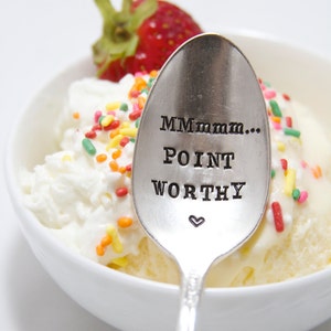 MMmmm...Point Worthy Hand Stamped Spoon Vintage Gift Weight Watchers gift for fitness and health interests image 2