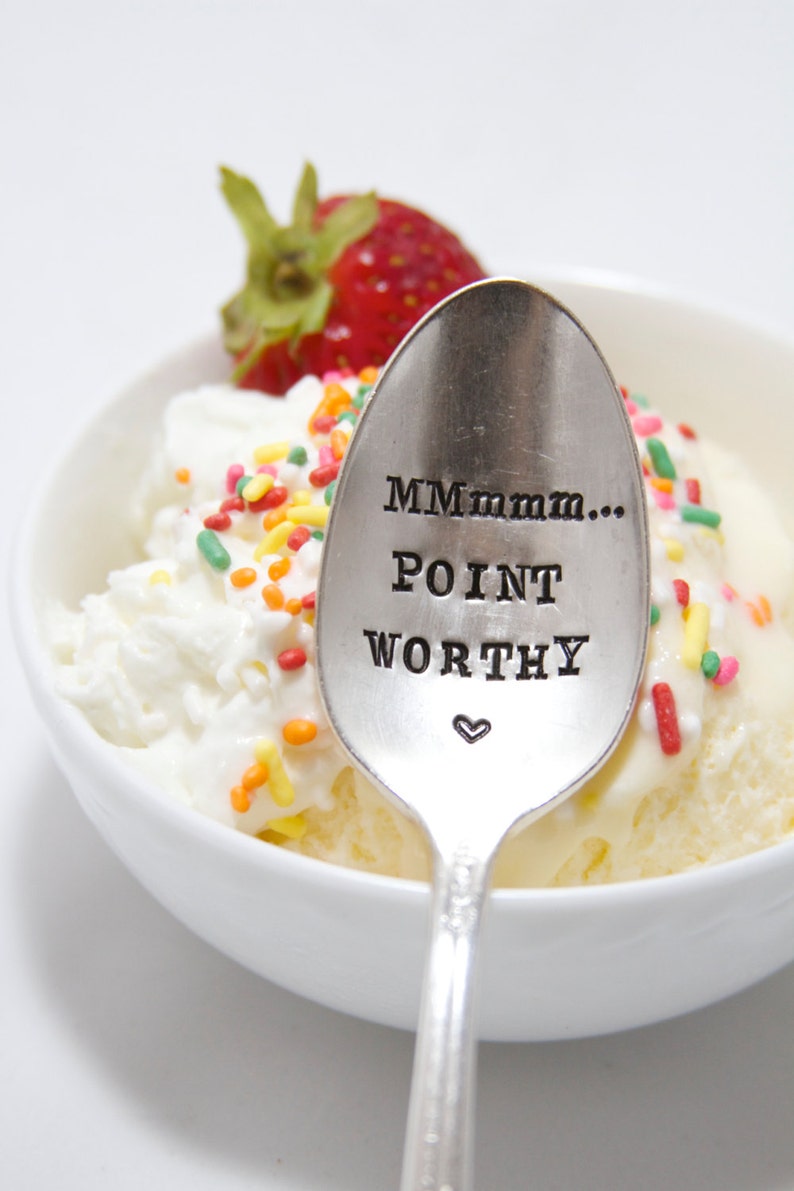 MMmmm...Point Worthy Hand Stamped Spoon Vintage Gift Weight Watchers gift for fitness and health interests image 2