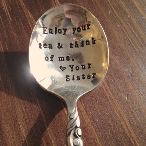 Enjoy your tea and think of me. Stamped Spoon. Tea Spoon: Spoon for your tea bag. The perfect gift for your tea loving friend. image 4