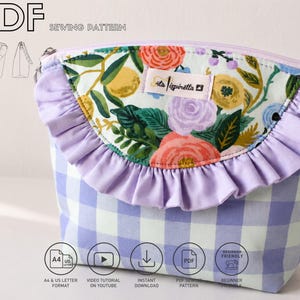 Ruffled Cosmetic Bag Sewing Pattern | PDF Sewing Pattern | Cute Makeup Pouch | Beginner Sewing Project | DIY Travel Accessory