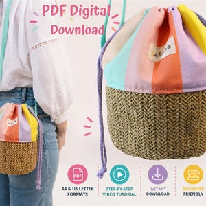 Drawstring Bucket Bag PDF Sewing Pattern | Summer Crossbody Bag | Printable PDF Pattern A4 & US Letter | Digital Download