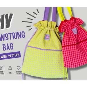 Drawstring Bag Sewing Pattern PDF, Backpack Pattern, Zipper Pocket Bag, Beginner Sewing Project, Digital Download, Video Tutorial, 2 Sizes