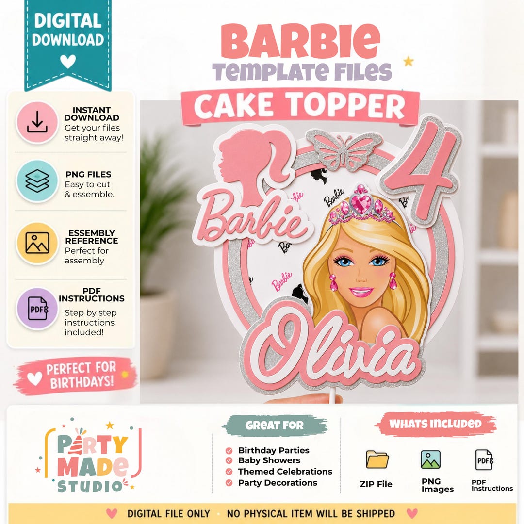 Barbie Cake Topper Template, Barbie Birthday PNG, Layered Cake Topper ...