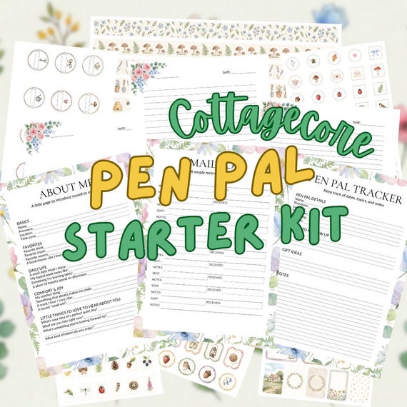 Pen Pal Starter Kit Printable | Cottagecore Floral Stationery + Trackers | A4 + US Letter | Instant Download