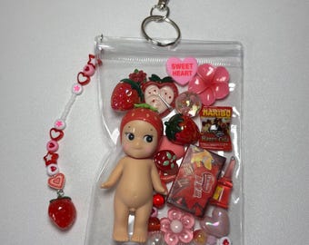 Strawberry Sonny Angel trinket pouch bag charm Japanese Gashapon style keyring