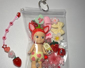 Sonny Angel strawberry love series trinket pouch authentic fawn Sonny bag charm Japanese Gashapon style keyring
