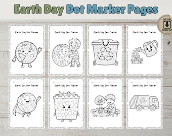 Earth Day Dot Marker Printable, Kids Learning Activity Coloring Pages, Nature Color Sheets, Toddler Earth Craft Pack, ( Digital Download )