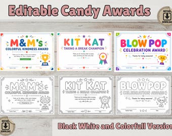 Cerimônia de Premiação de Doces de Fim de Ano Editável, Prêmios em Barra de Chocolate para Professores, Modelos de Prêmios Digitais Imprimíveis, Certificados Escolares Divertidos