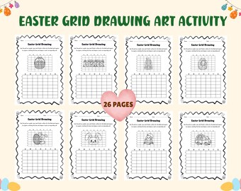 Easter Grid Drawing Worksheets | Bunnies, Chicks and Eggs |  Printable Grid Method Art Activity | Easter Coloring and Classroom Art Game