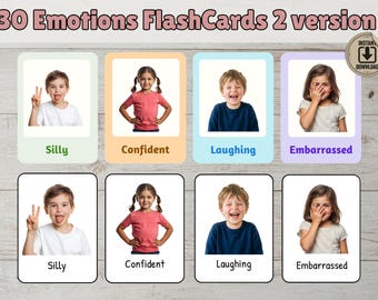30 Photo Emotions Flashcards, Real Children Emotions, Printable Feelings Flash Cards, Montessori Crads Back to School Educational Activity