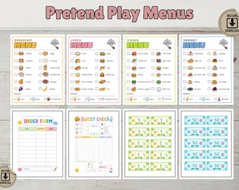 Pretend Play Menus, Pretend Restaurant Menus, Kids Play Menu Printable, Dramatic Play Set, Classroom Activity, Kitchen Play, Playmoney Bucks
