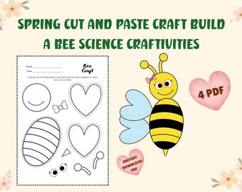 Spring Activity for Kids, Bee Craft Printable Template, Build a Bee, Insect Craft, Bee Coloring Page, Spring Activities, US Letter & A4