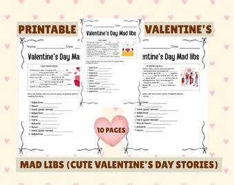 Valentine’s Day Mad Libs Printable Game | Fun Valentine Grammar Activity for Kids | Fill-In-The-Blanks Valentine Story Classroom Party PDF