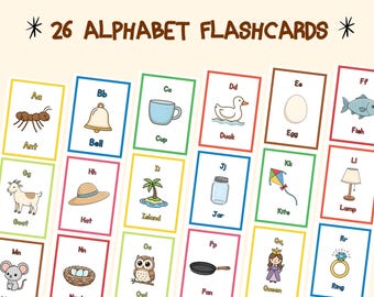 Alphabet Flashcards,26 ABC Flash Cards,A-Z Cards,Educational Cards,Kids Colors Alphabet,Learn ABCs,Montessori Cards, Digital Download