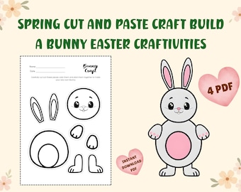 Easter Bunny Craft Printable Build a Bunny Cut and Paste Activity  Spring Bunny Craft PDF Kids Coloring, Cutting and Gluing Easter Activity