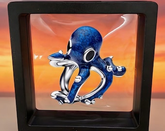 Blue Octopus Sterling Silver Pendant, compatible with Pandora bracelets and necklaces, enameled, personalized pendant, a gift for her.