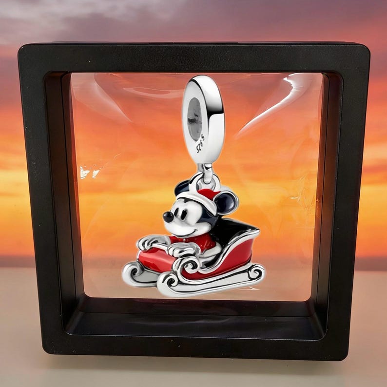 Disney Mickey Mouse Pendant, compatible with Pandora bracelets and necklaces, 925 sterling silver, enamel finish, Christmas gift. image 1