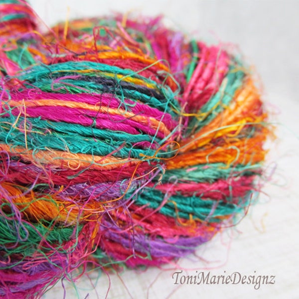 Recycled Silk Yarn, Perfect for Crochet. Everlasting Rainbow. Crochet or Knit with this great yarn