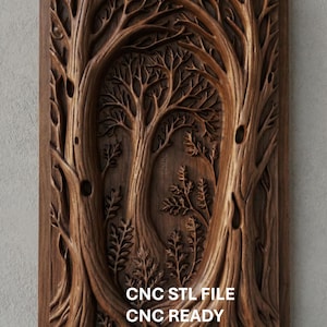 森の壁飾り木製プレート、売れ筋CNCプロジェクト、木の浅浮き彫りSTL、木彫り用ファイル、3Dモデル、ルータープロジェクト、VCarve Aspire