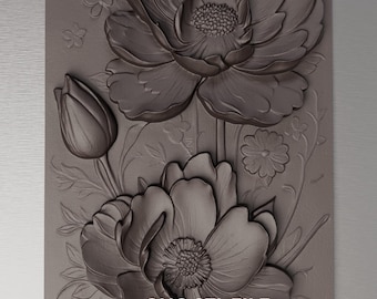 Peony Flower 3D Model STL, Floral Wall Decor, CNC Files for Wood Carving, Bas Relief Flower Art, Square Panel, Wood CNC Gifts, VCarve Aspire