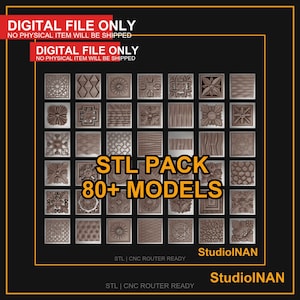 80種類以上の壁飾り用木製プレート、スクエアフローラルパネルSTLバンドル、彫刻用CNCファイル、装飾ロゼット、3D浅浮き彫りモデル、ルータープロジェクト