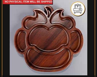 May include: A dark brown wooden tray with a unique, organic shape. The tray has multiple compartments and a central heart-shaped area. The text "DIGITAL FILE ONLY NO PHYSICAL ITEM WILL BE SHIPPED" is at the top. The bottom of the image has the text "STL | BLEND | USDZ | GLB | OBJ | FBX | 3MF FILE".