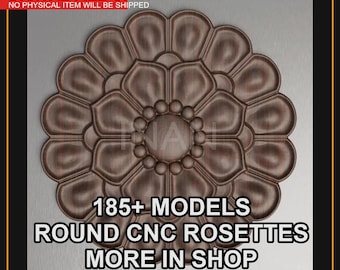 185 Round Rosette  Decor Wood Plaque, Floral Panel STL Bundle, CNC Files for Carving, Decorative Rosettes, 3D Bas Relief , Router Project