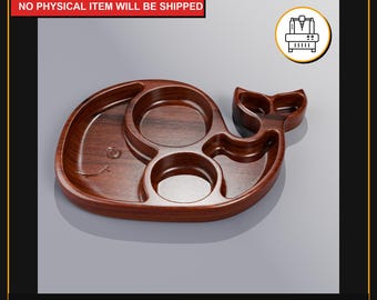 May include: A wooden whale-shaped serving tray with multiple compartments. The tray is a dark brown color and features a tail and a small eye detail. The text "DIGITAL FILE ONLY NO PHYSICAL ITEM WILL BE SHIPPED" is at the top. The bottom of the image has file type information.