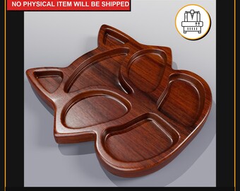 May include: A wooden serving tray with a unique, stylized fox head design. The tray is a rich, dark brown color with visible wood grain. The image includes the text "DIGITAL FILE ONLY" and file type information.