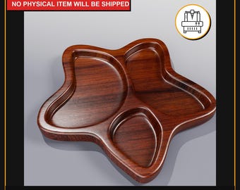 May include: A star-shaped wooden serving tray with three compartments. The tray is a rich, dark brown color with a wood grain texture. The text "DIGITAL FILE ONLY NO PHYSICAL ITEM WILL BE SHIPPED" is at the top. The bottom of the image has file type information.