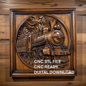 Steam Train 3D Model STL, Locomotive Wall Decor, CNC Files for Wood Carving, Bas Relief , Router Project, Wood CNC Gifts, VCarve Aspire