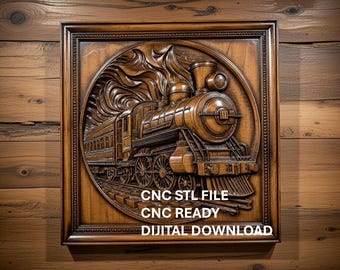 Steam Train 3D Model STL, Locomotive Wall Decor, CNC Files for Wood Carving, Bas Relief , Router Project, Wood CNC Gifts, VCarve Aspire