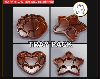 May include: A digital file pack featuring four wooden trays in heart and star shapes. Each tray has multiple compartments. The text "TRAY PACK" is displayed. The image also includes the text "DIGITAL FILE ONLY" and file type information.