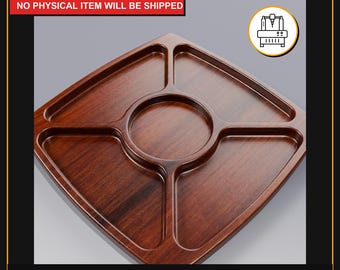 May include: A diamond-shaped, wooden serving tray with a central circular section and four surrounding compartments. The tray is a rich, dark brown color. Text at the top reads "DIGITAL FILE ONLY NO PHYSICAL ITEM WILL BE SHIPPED".
