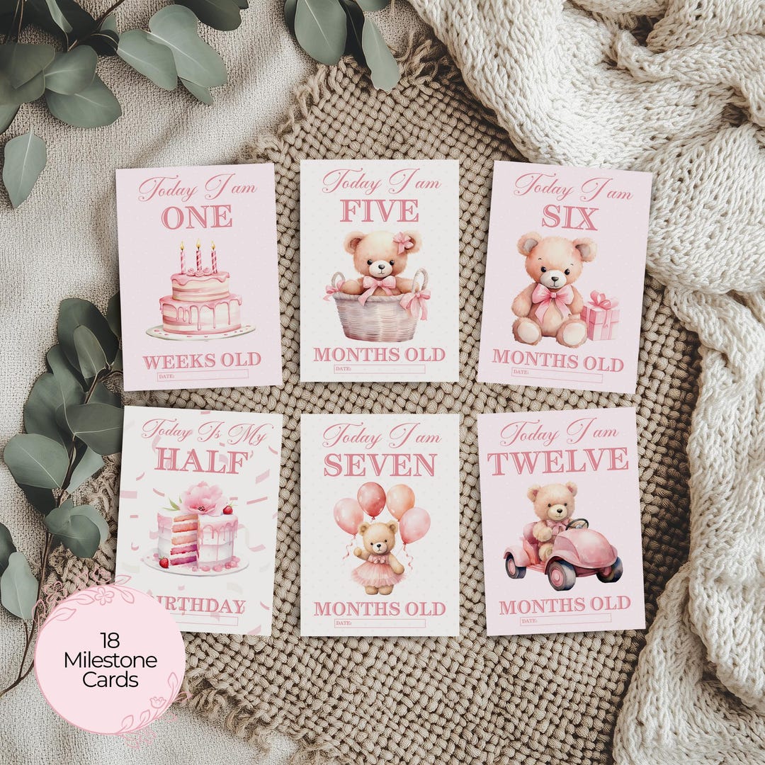 Baby Girl Milestone Cards Set of 18, Luxury A6 Hammered Card 300gsm ...