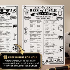 Quiz sui Mondiali 2026, pacchetto stampabile di quiz sul calcio, gioco a quiz in PDF formato A4, quiz su Messi vs Ronaldo, festa per guardare le partite dei Mondiali FIFA