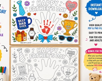 Regalo del Día del Padre de parte de sus hijos (hija e hijo), huella de mano imprimible para el Día del Padre, regalo de manualidades para papá, regalo para papá, página para colorear imprimible