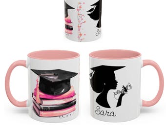 Graduate Silhouette with Diploma Mug | Personalized Name Accent Coffee Mug gift for her