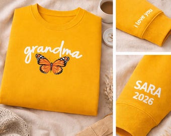 カスタムおばあちゃんスウェットシャツ刺繍入り、パーソナライズされた新しいおばあちゃんクルーネックスウェットシャツ、赤ちゃんの妊娠発表、コンフォートカラー、