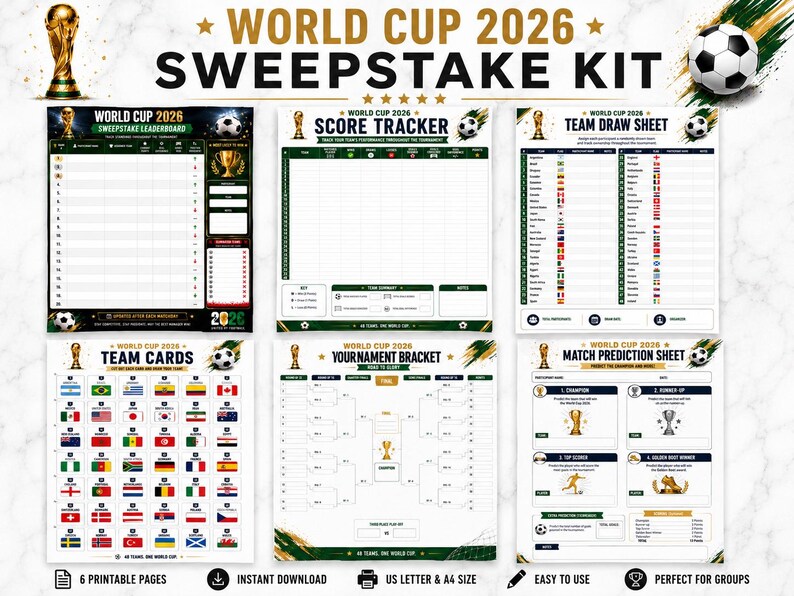 World Cup 2026 Sweepstake Kit Printable PDF, Football Office Pool Game ...