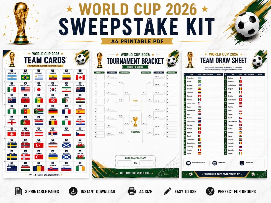 World Cup 2026 Sweepstake Kit Printable PDF, Football Office Pool Game ...