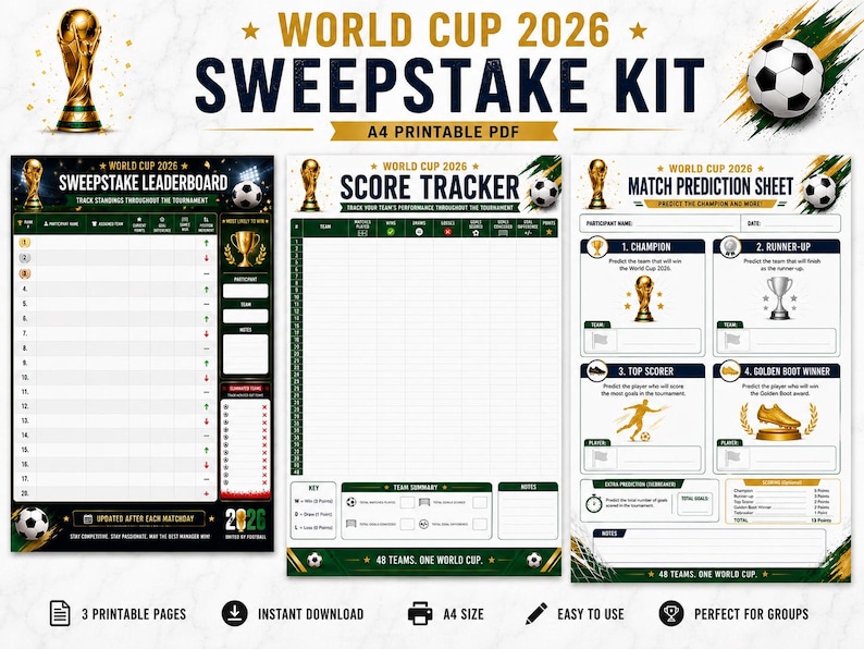 World Cup 2026 Sweepstake Kit Printable PDF, Football Office Pool Game ...