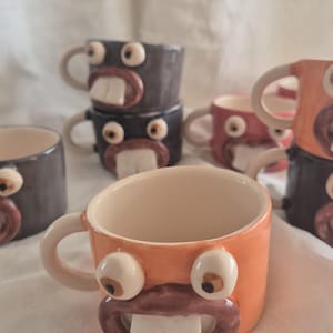 Handmade Ceramic Mug , Quirky Character Face Coffee Cup