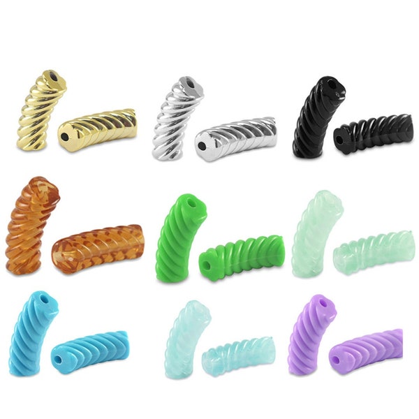 Perles tubes acryliques torsadé perles tubes incurvés en acrylique pour bracelets acrylique 34 x 12 mm