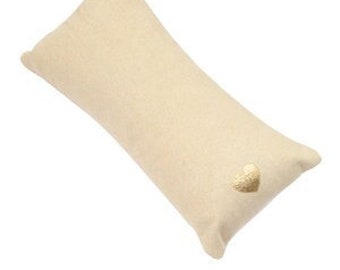 Présentoir bijoux coussin velours beige naturel cœur doré