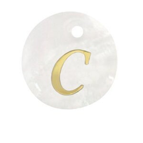 Lettre C - Pendentif alphabet rond en nacre blanche pendentif lettre coquillage 15 mm pendentif lettre doré