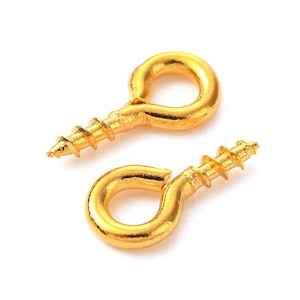 Può includere: Due ganci a occhiello dorati a vite con un piccolo anello in cima. Questi ganci sono ideali per appendere oggetti leggeri.