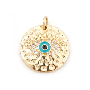 Pendentif œil Protecteur 21 mm w metalowej doré i cyrkonowej mikrościeżce zdjęcie 1