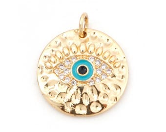 Pendentif œil protecteur 21 mm en métal doré et zircon micro pave