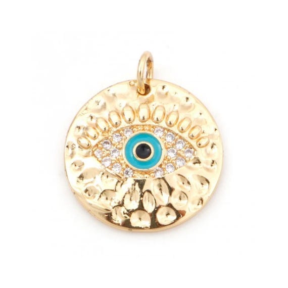 Pendentif œil protecteur 21 mm en métal doré et zircon micro pave
